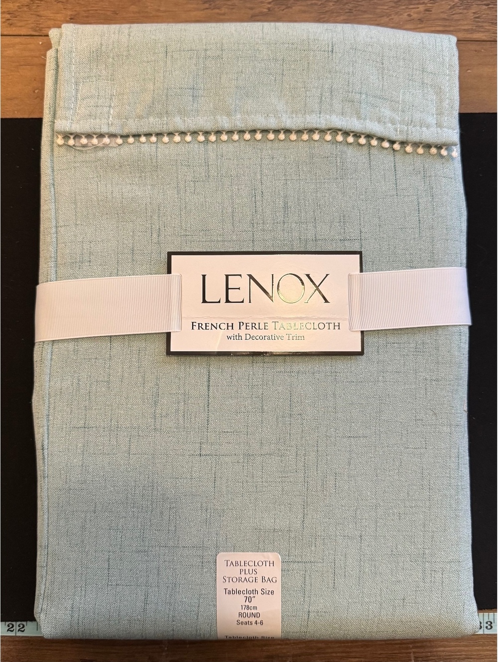 Lenox French Perle Tablecloth with Decorative Trim, 70" Round